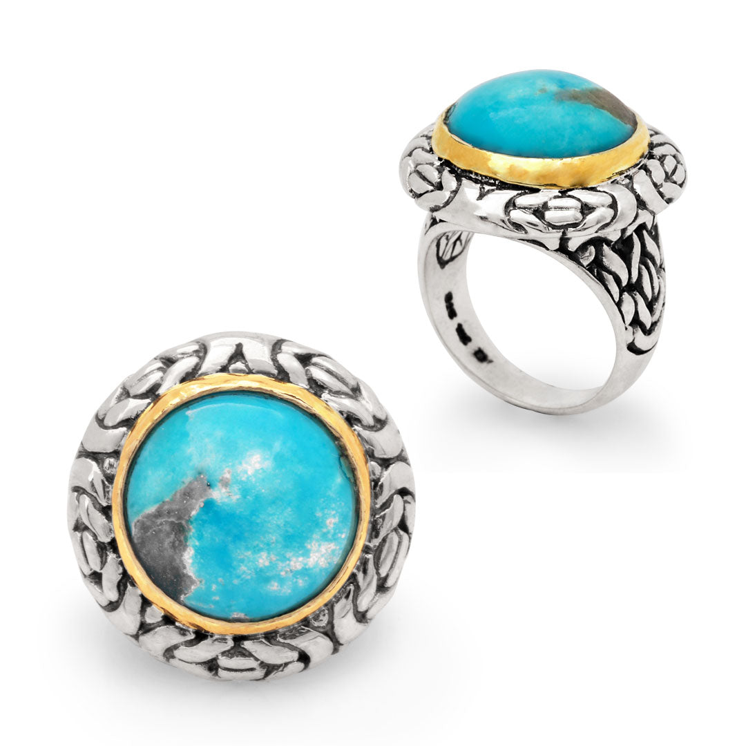 Silver &18 kt gold ring with Persian Turquoise