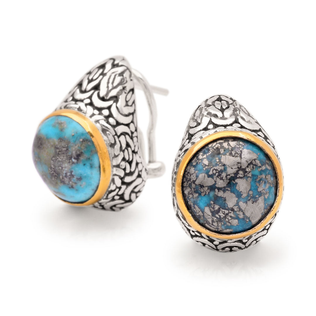 SEG108-2-Tq Silver gold Turquoise earrings