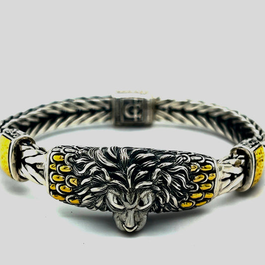Silver gold woven link Lion bracelet