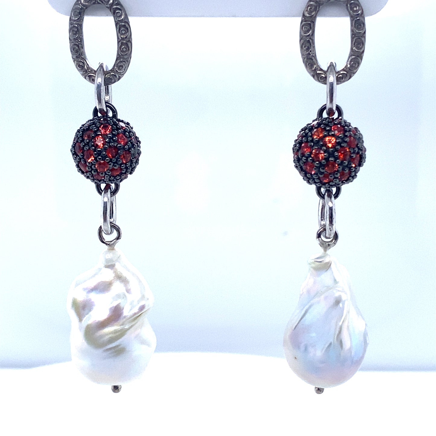 Pearl and orange Sapphire earrings