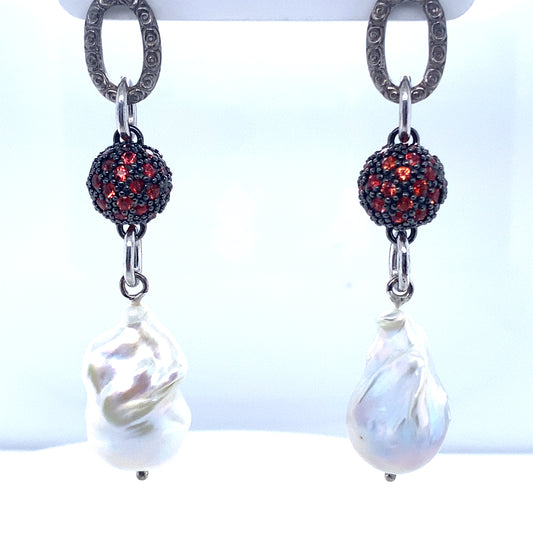 Pearl and orange Sapphire earrings