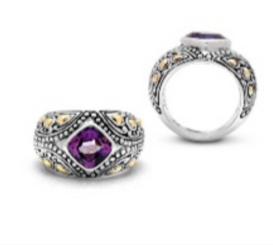 SRD 112- Silver gold ring w Blue Topaz