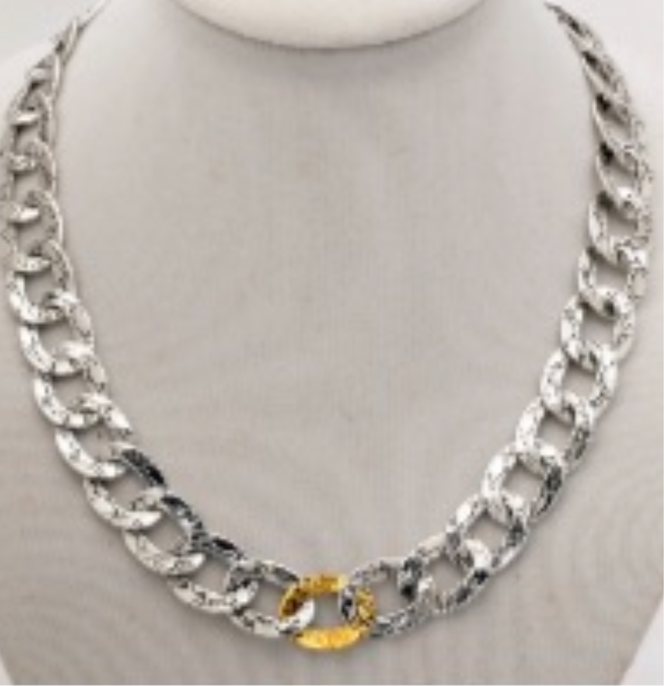Silver gold open link chain nckl