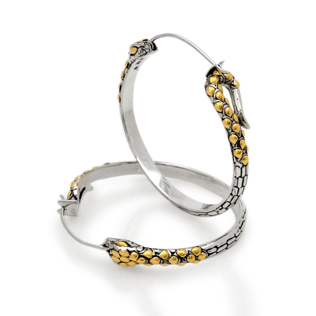Silver gold snake large hoop earrings