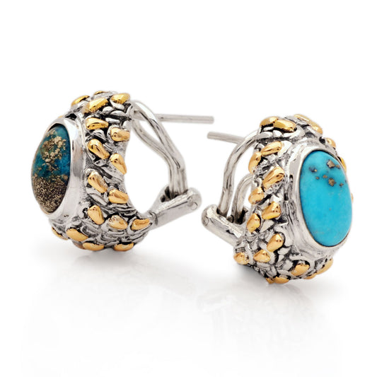 Silver gold earrings clip om with Turquoise