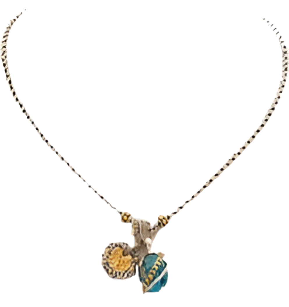 Silver gold necklace w satin cord SNG422-11