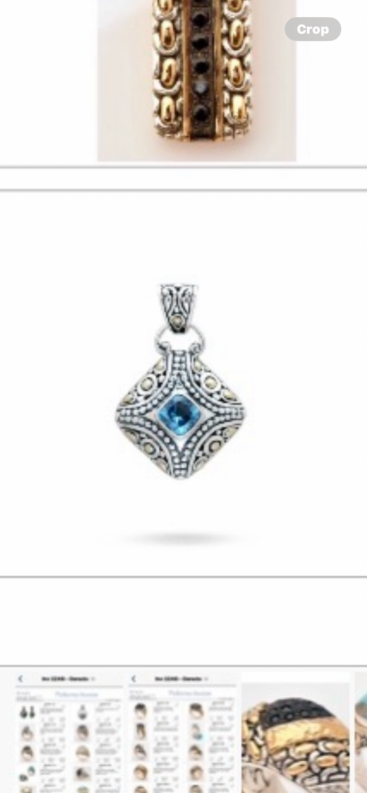 Silver gold  blue topaz nckl with cord