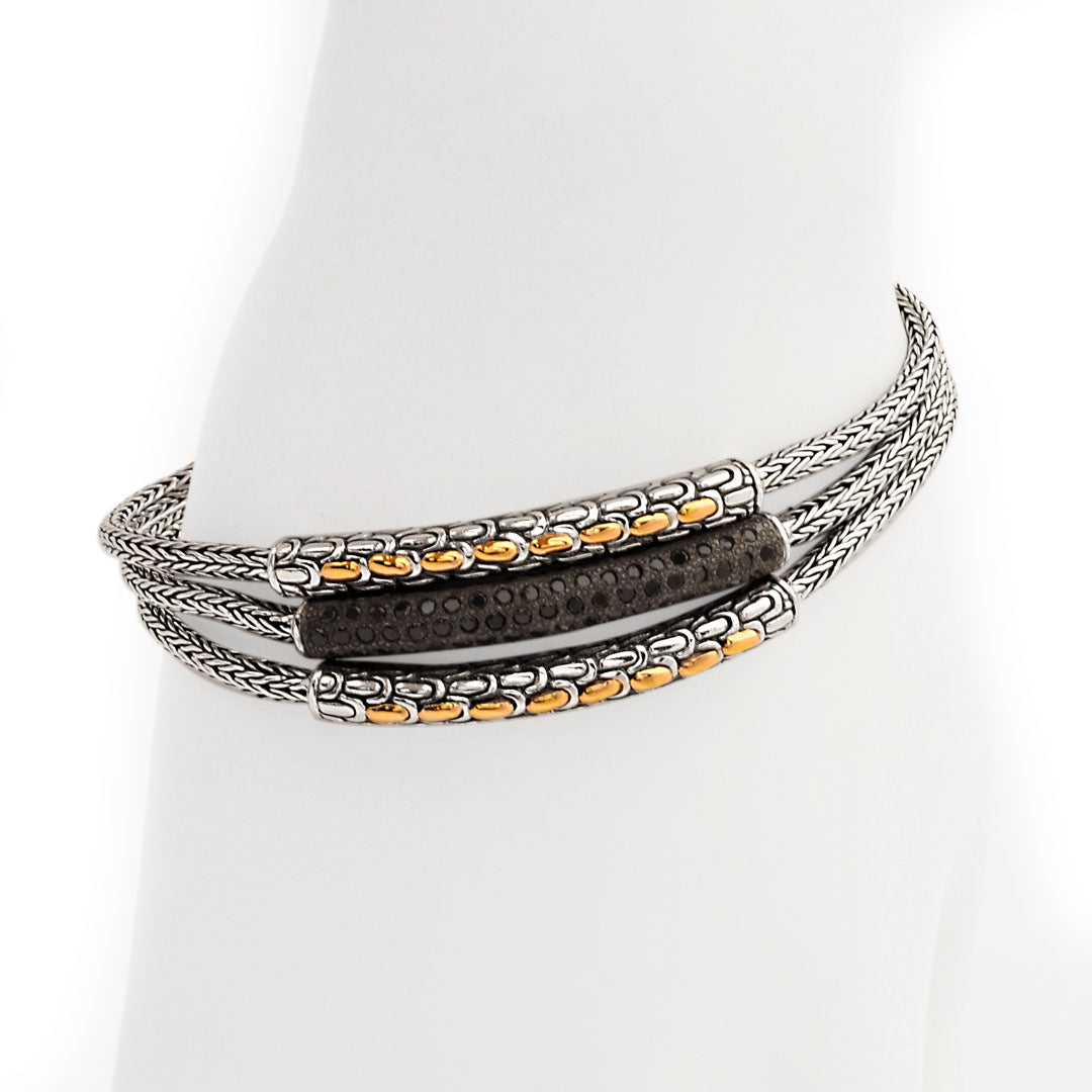 Silver gold black sapphire bracelet