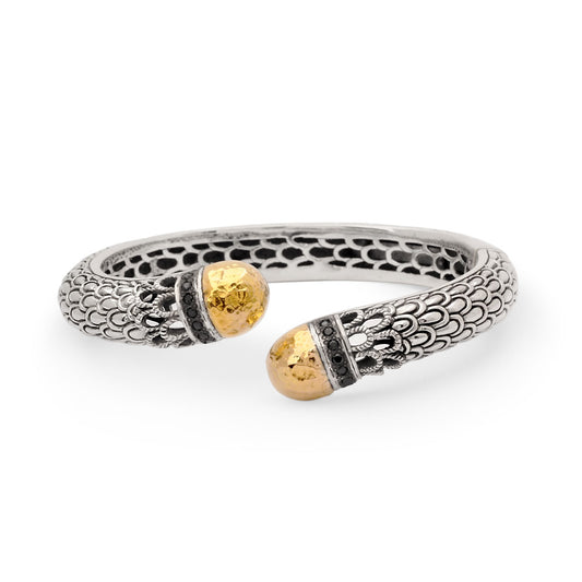 Silver gold bangled bracelet with Black Sapphires