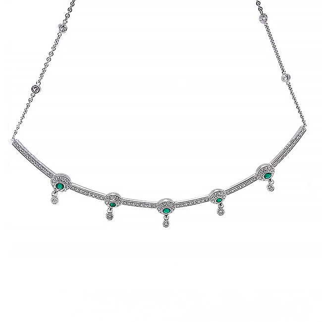 18 kt gold delicate necklace with emeralds and diamonds