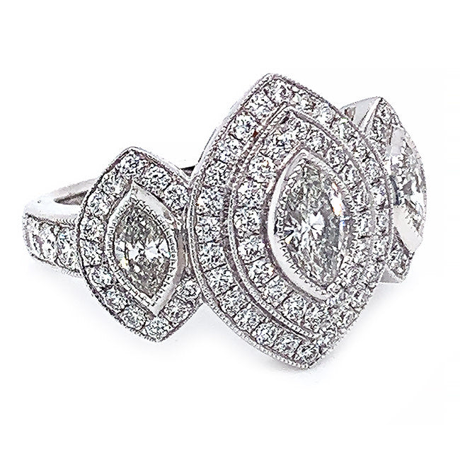 Platinum Engagement ring set with 3 Marquee Diamonds