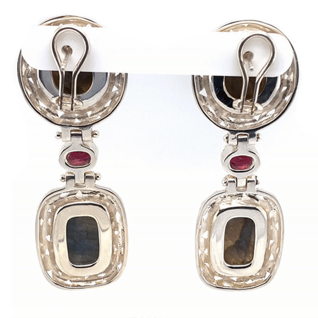 Labradorite & Garnet Silver Earrings