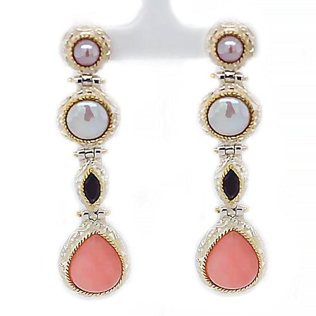 Mexican Opal & Pearl & Garnet Silver Earrings