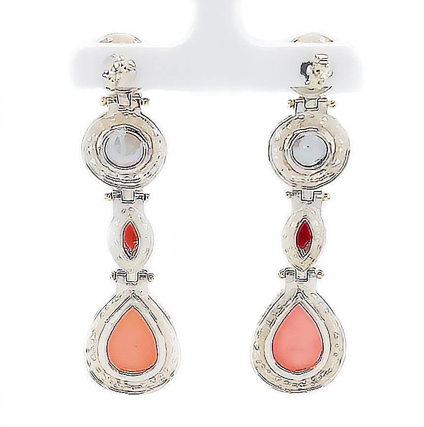 SED 111 - Mexican Opal & Pearl & Garnet Silver Earrings