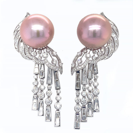 18 kt white gold hanging earrings with Lavender South Seas Pearls & Diamonds. Call for price.